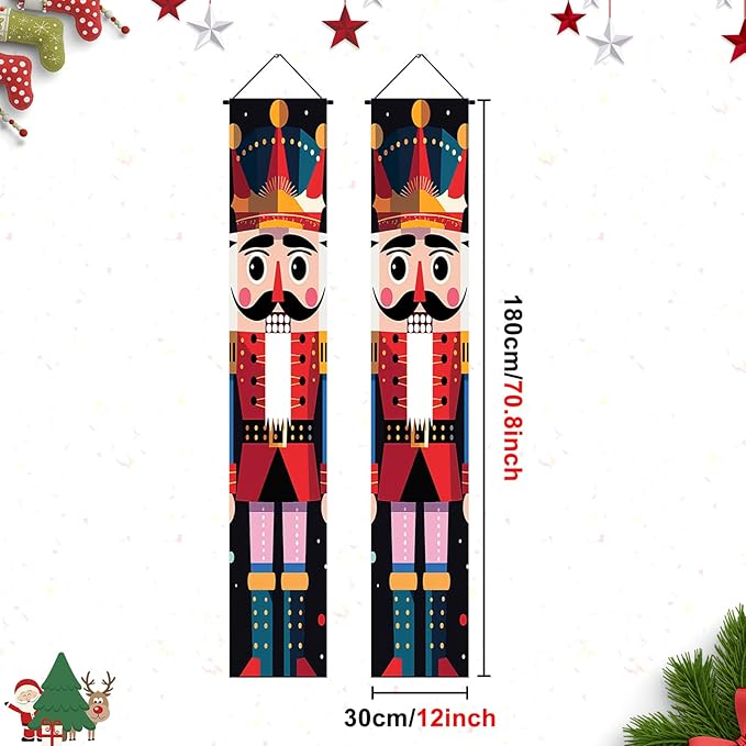 Classic Nutcracker Christmas Door Banner Traditional Toy Soldier Design Festive Holiday Welcome Sign for Front Porch Entryway Outdoor Indoor Home Decor Xmas Theme Seasonal Winter Porch