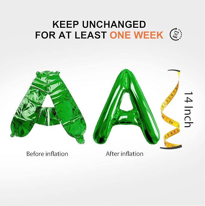 52 pcs Green Foil Letter Balloons with Air Pump, 16 Inch 2 A-Z Sets - Mylar Alphabet Balloon Kit for Birthday Banner & Party Decorations