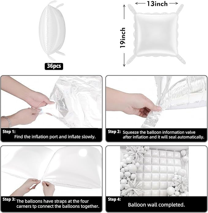 50pcs White Square Foil Balloons Wall Backdrop with 79pcs White Balloon Garland Arch Kit, Double Sided Balloon Tunnel for Birthday Anniversary Wedding Engagement Baby Shower Prom Decorations