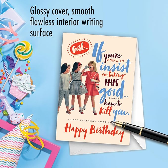 NobleWorks - 1 Funny Birthday Greeting Card - Sassy Bday Card for Women, Stationery Humor - Good Looking C7024BDB