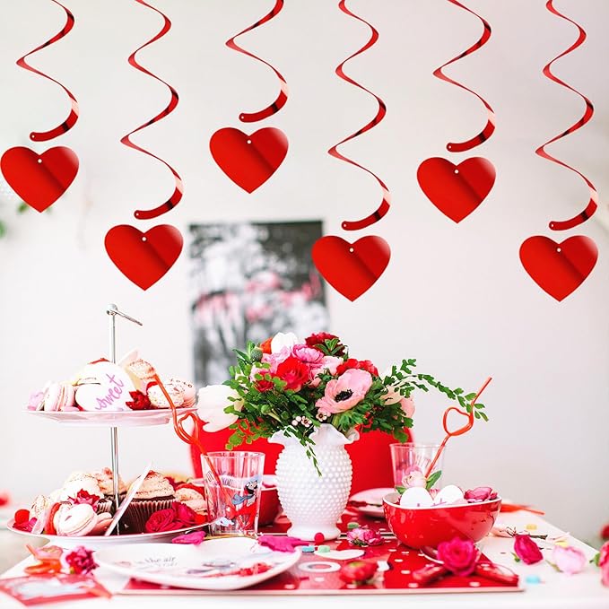 Red Heart Swirls Party-Decorations - 18Pcs Romantic Special Night Galentines Hanging Streamers Garland,Valentines Girl Wedding Anniversary Baby Bridal Shower Birthday Decor Supplies Hugtmr