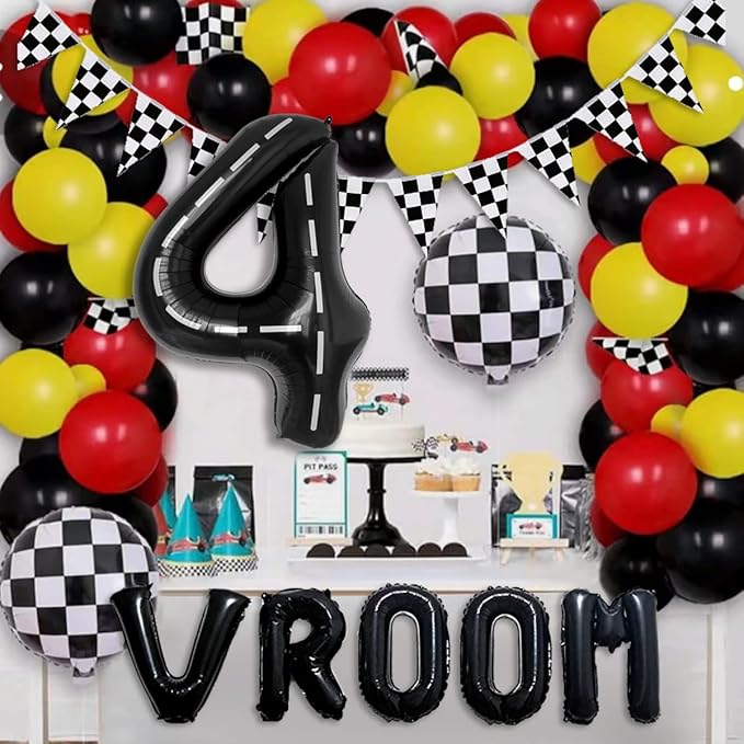134pcs Balloons Race Car Birthday Party Supplies Decorations for Boys - Racing car Theme Party Supplies Happy Birthday Racecar Number Balloons Garland Kit Vroom Birthday Party Decorations