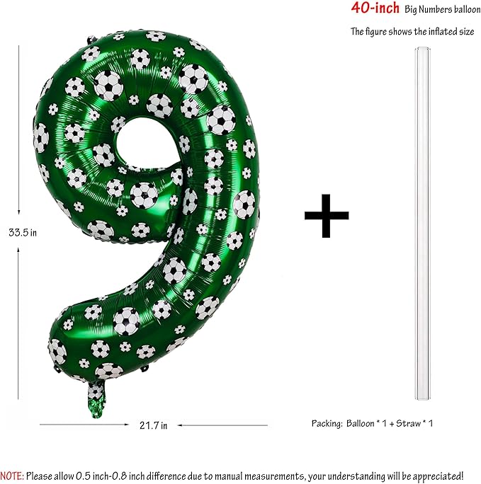 40 Inch Soccer Number 9 Balloons Large Foil Balloon Number 9 Birthday Deco World Cup Sports Soccer Theme Decoration For Soccer Party And Boy'S 9 th Birthday