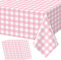6pcs 54X108inch Pink Checkered Tablecloth,Pink Gingham Tablecloths Buffalo Plaid Disposable Plastic Table Covers for Birthday Baby Shower Bridal Wedding Party Birthday Decorations