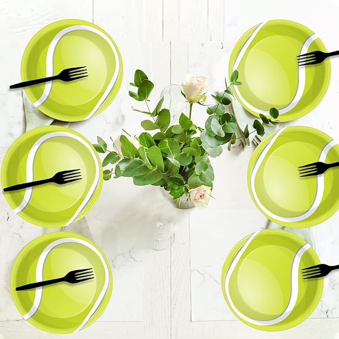 Wiooffen 24pcs Tennis Party Supplies Paper Plates Set Disposable Tableware Pack Tennis Party Dessert Plates Sports Birthday Baby Showers Holidays Decorations, 7"