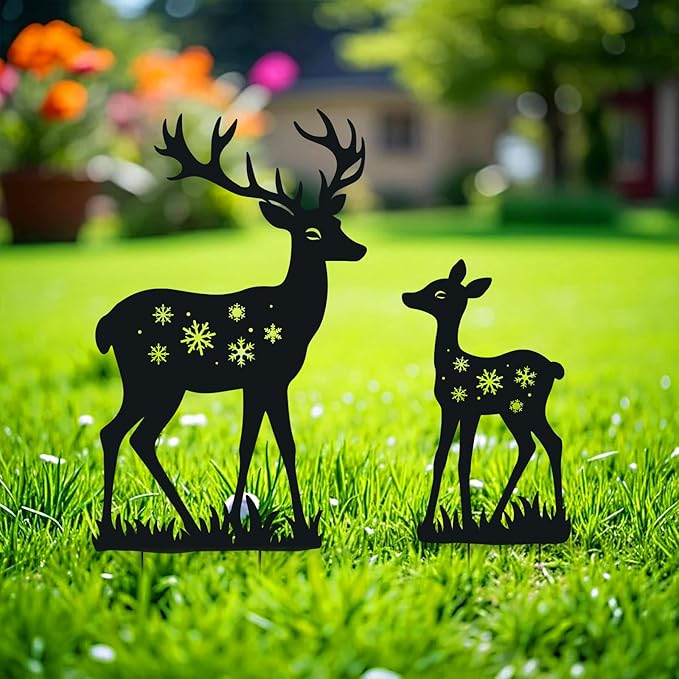 Deer Garden Decor for Outside, Metal Decorative Garden Stakes, Deer Gifts for Women Men Black Silhouette Statues Decorations for Yard Art, Patio, Backyard, Outdoor, Lawn Ornaments