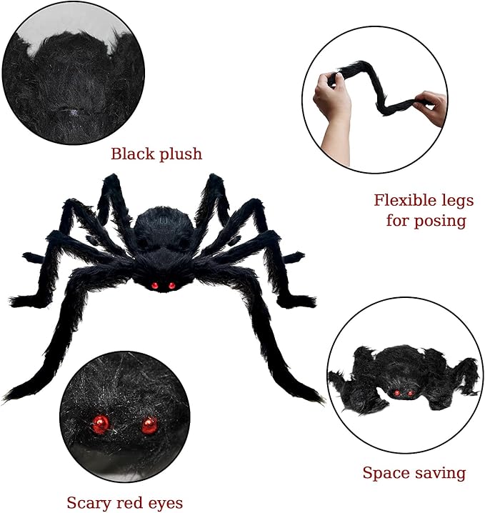 CH HAICHENG 6 Pcs Halloween Spiders Decorations, Giant Hairy Spiders Halloween Decorations Indoor Outdoor Decor