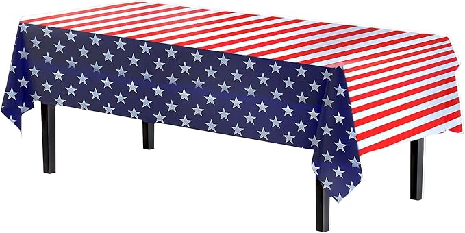 Exquisite 12-Pack Premium Plastic Tablecloth 54in. x 108in. Rectangle - American Flag Design