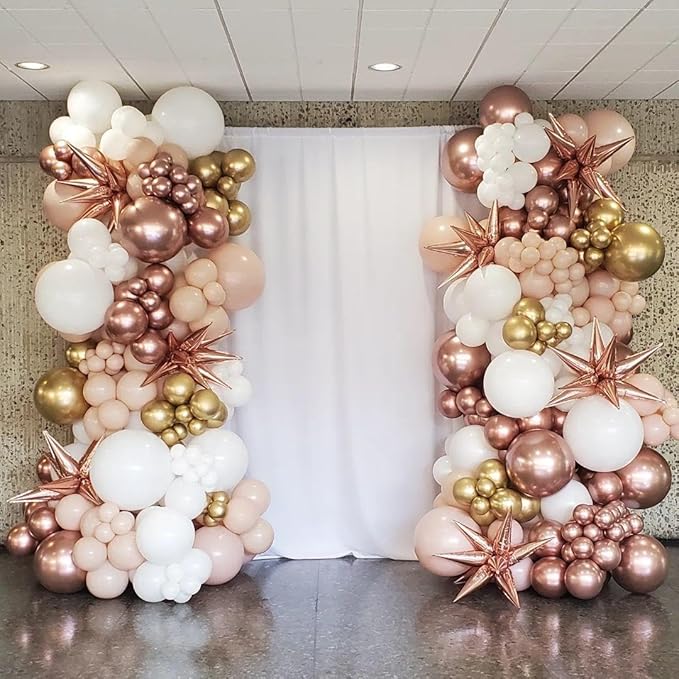 Rose Gold Balloons Arch Kit, 140Pcs Metalic Rose Gold Metallic Gold White Pink with Confetti Balloons for Bridal Shower Baby Shower Bachelorette Birthday Wedding Girl Anniversary Decorations