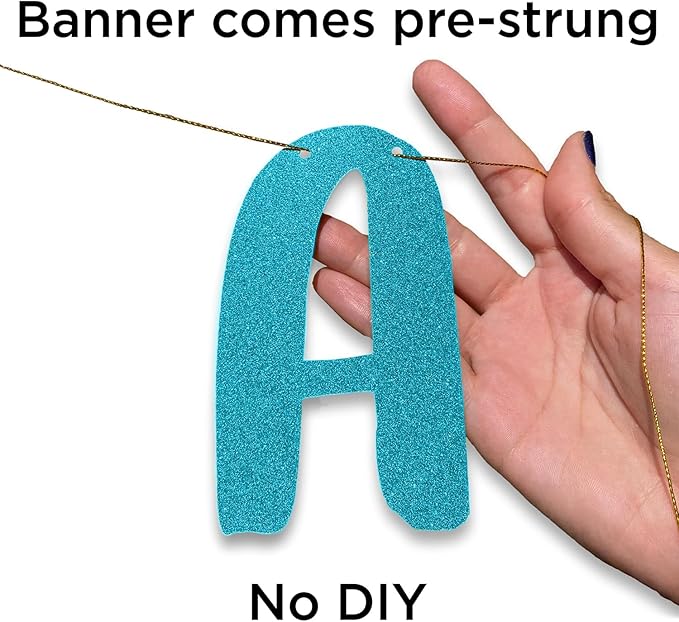 Pre-Strung Goodbye Tension Hello Pension Teal Glitter Banner - Funny Retirement Decorations for Men and Women - Retirement Party Supplies and Gifts