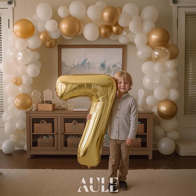 AULE 40 Inch Large 7 Balloon Numbers Light Gold, Big Foil Number Balloons, Giant Helium Happy Birthday Party Decorations for Man and Women, Huge Mylar Anniversary Party Supplies