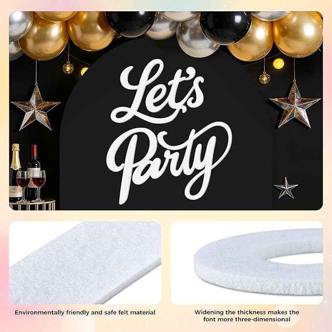 Babenest Let's Party Felt Sign, Reusable White Letter Banner for Backdrop, Balloon Arch Decor, Party Supplies for Graduation, Birthday, Wedding, Bachelorette, Christmas, Home Bar, Man Cave Wall Decorations