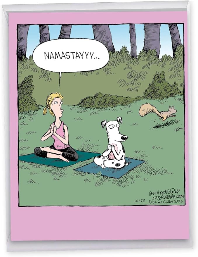 NobleWorks - 1 Big Funny Birthday Card Cartoon (8.5 x 11 Inch) - Jumbo Womens Comic Humor, Group Greeting Card with Envelope - Namastayyy J1777BDG