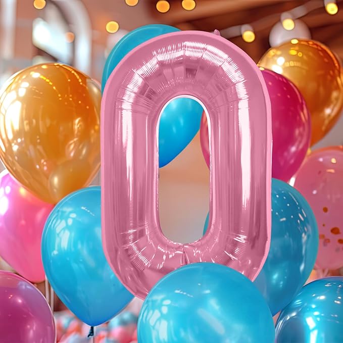 40 Inch Large Pink Number Celebration and Decoration Balloon for Birthday Parties, Graduations, Anniversaries, Weddings, Photo Shoots, Special Events - Helium Foil Mylar (Pink Number 0)
