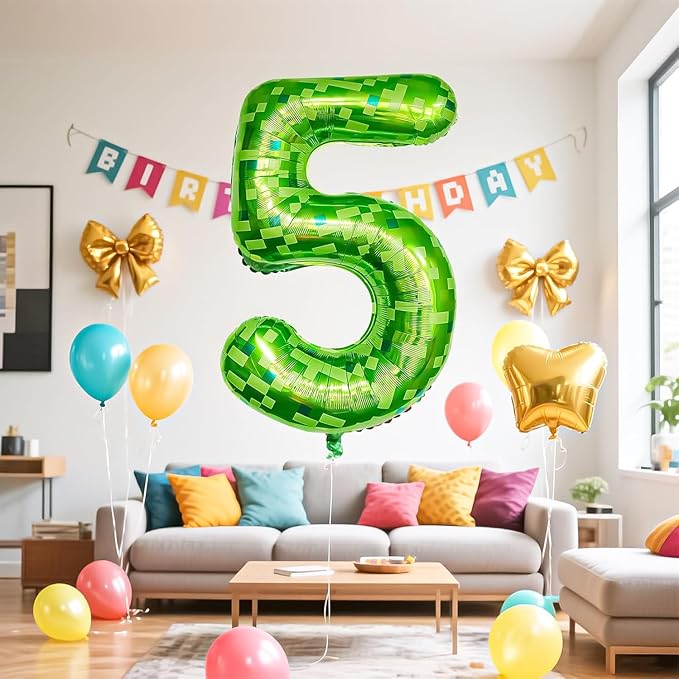 Green Number Balloons, Gaint Green Pixel Number 1 Balloon 40 Inch Dark green 1 Balloon for Boys Girls Kids 1st Birthday Party Decoration