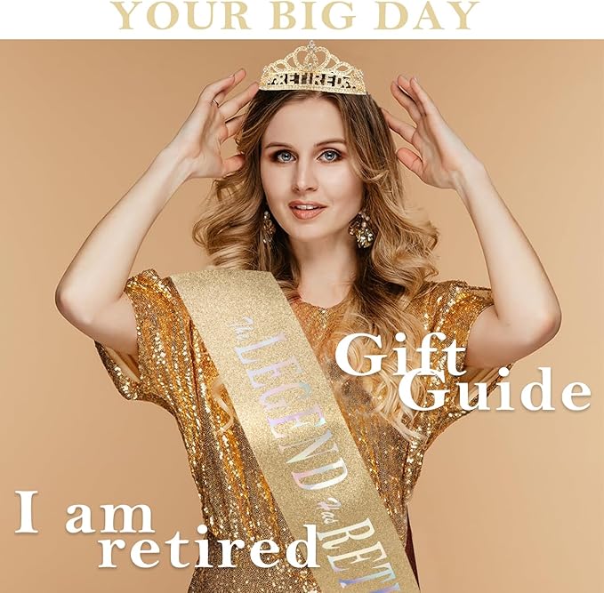 SuPoo Retirement Party Decorations Retired Sash for Women Gold Retired Tiara Crown Rhinestone Headband Retirement Gifts The Legend Has Retired Sash for Both Women and Men Party Supplies Favors