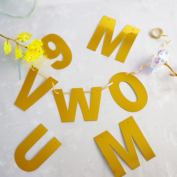 116 Pcs DIY Glitter Customizable Kit - Custom Including 111 Letters and Numbers, 3 Rope and 2 Threading Device for Personalized Decor - Women's Day Birthday Banner (Bright Gold)