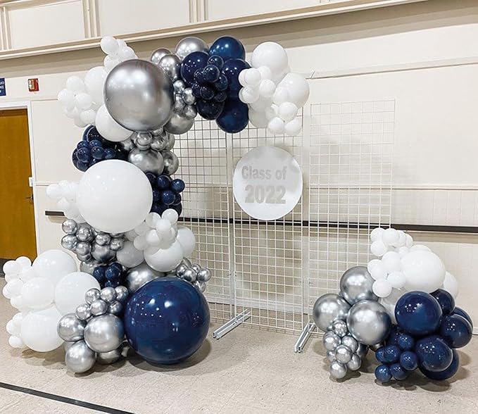Navy Blue and Silver Balloons Garland Arch Kit,150pcs Navy Blue Silver and White Latex Balloons in Different Sizes for New Year Graduation Baby Shower Birthday Prom Wedding Party Decorations