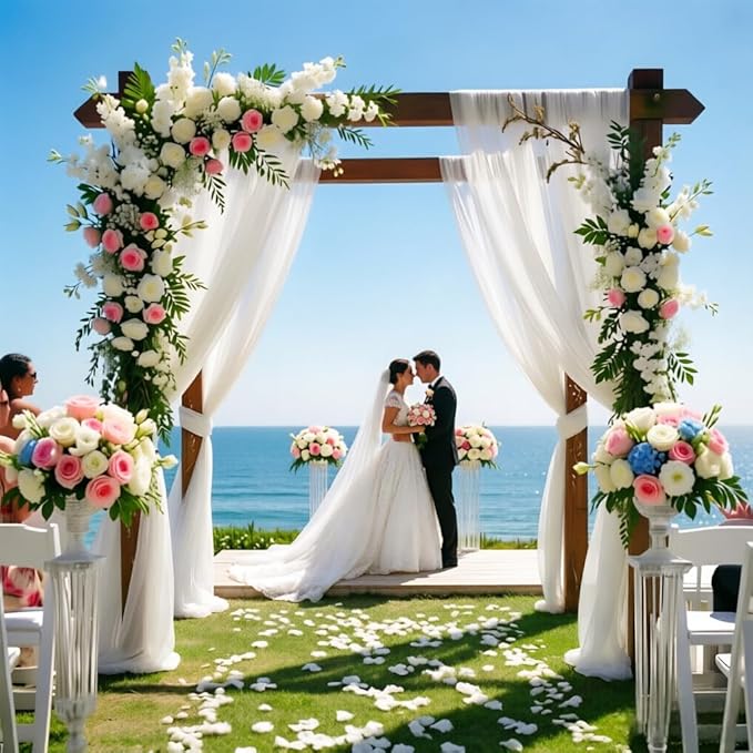 White Wedding Arch Draping Fabric 30'' x 18FT Sheer Chiffon Arch Drape Backdrop 1 Panel Drape for Easter Bridal Shower Baby Shower Photo Booth Church Decor Birthday Party Outdoor Decoration