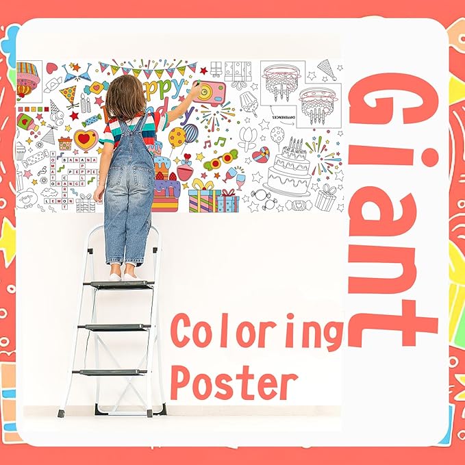 Birthday Party Decoration Giant Coloring Poster, Large Coloring Table Cloth for Versatile Activity Drawing Coloring Paper Poster for Classroom Wall Decor School Gift Art Crafts DIY Table Cover