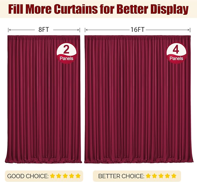 16x10FT Burgundy Backdrop Curtains for Wedding Parties, Wrinkle Free Polyester Photography Backdrop Drapes for Wedding Baby Shower Birthday Parties Stage Background Stand Decorations 4x10ft,4 Panels