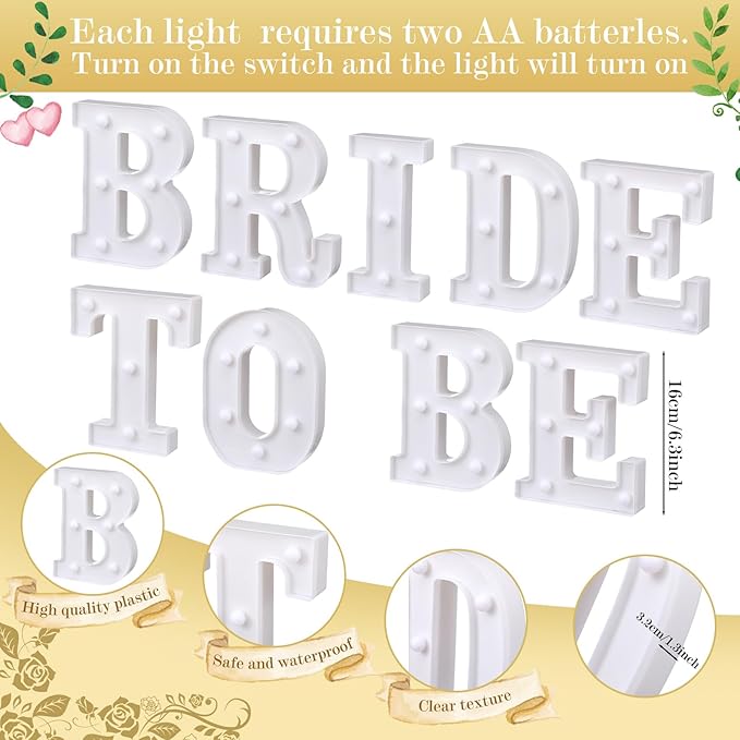 Honoson 9 Pcs Bachelorette Party Decorations Bride to Be Lights up Sign Engage Wedding Bridal Shower LED Neon Light for Women Bachelorette Party Supplies