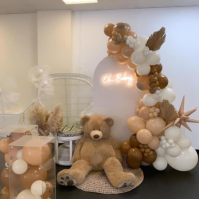 Netural Brown Balloons Arch Kit,144pcs Teddy Bear Balloons Garland Kit with Brown Nude and White Latex Balloons for Baby Shower Neutral Woodland Wedding Safari Birthday Party Decorations