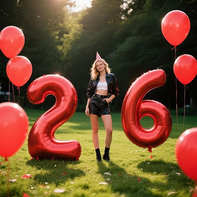 Red Number 6 Balloons,6 Helium Balloon Number Digital Six Balloon Huge Number Balloons for 6 Year Old Birthday Red Party Decorations 16th 26th 60th Birthday Party Supplies Anniversary Decorations