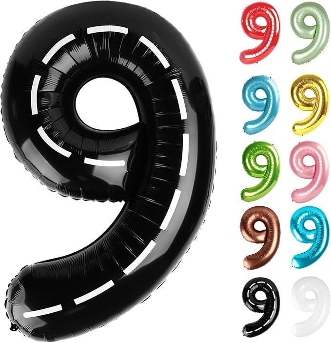 Race Car Number 9 Balloon 40 Inch, 9 Balloon Number, 9th Birthday Decorations, Race Car Party Supplies for Boys Girls