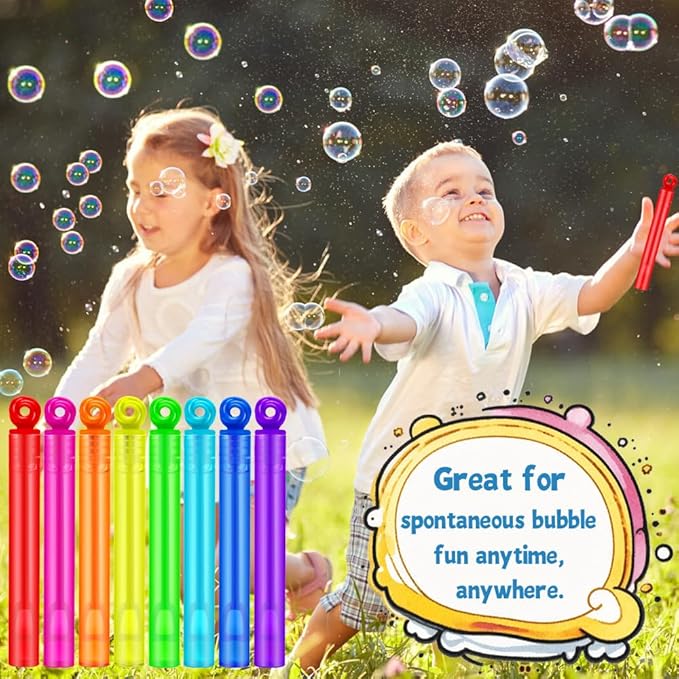 24 Pack Bubble Party Favors for Kids, Goodie Gift Bag Stuffer Fillers for Kids, 8 Colors Mini Bubble Wands Birthday Summer Beach Pool Toys for Boys Girls, Classroom Prizes Treats for Toddlers