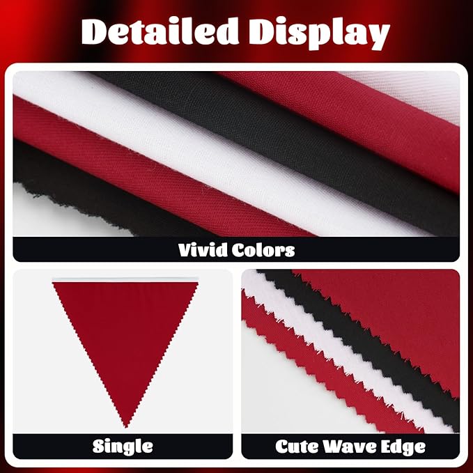 GCQQ 40Ft Red Black White Banner 42Pcs Graduation Banner Decorations Red Black White Party Decor Outdoor Triangle Fabric Bunting Banners for Halloween Grad Mickey Las Vegas Pirate Casino Party Decor