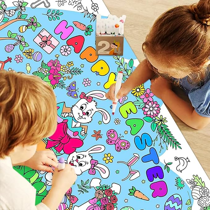 JUNQIU Easter Coloring Tablecloth for Kids, 72 * 31Inch Giant Color Poster - Easter Games, Activity, Party, Painting Crafts for Kids