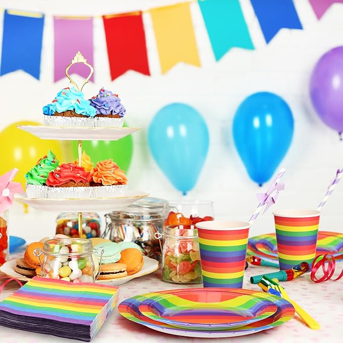 Party Decorations Supplies Paper Plates Napkins and Cups Cutlery (400, Rainbow, Pride)