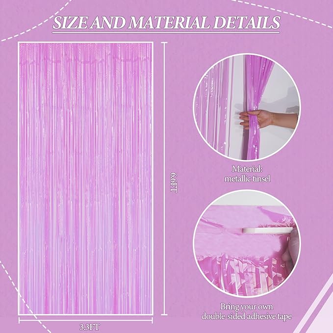 2 Pack Foil Fringe Backdrop - Pastel Purple Shiny Tinsel Curtains for Party Decoration/Photo Booth Props - 3.3x6.6 FT Metallic Foil Backdrop for Birthday, Wedding, Graduation, Christmas.