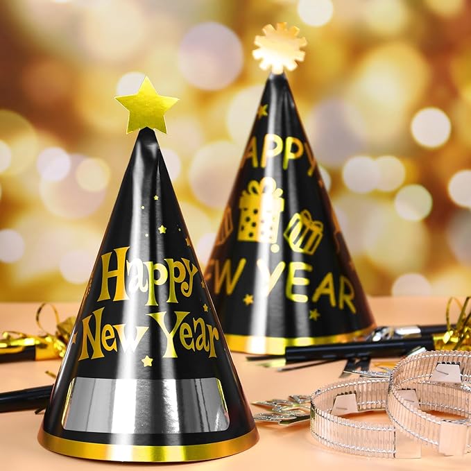 New Years Eve Party Supplies 2026 94PCS Happy New Years Decoration Hats Headband for 2026 Party Props Festival Decorations Count Down NYE Party Supplies Favors (Black Gold -1)