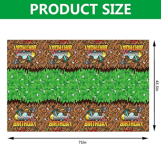 Sandbox Game Theme Tablecloth, 3 Pcs Plastic Disposable Pixel Video Game Tablecovers Supplies Rectangle Sandbox Miner Decorations for Birthday Party, Theme Party (Green)