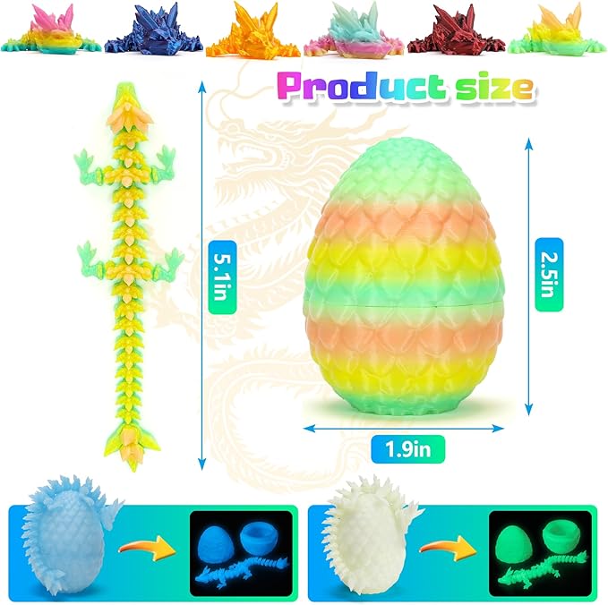 12 Pcs 3D Printed Dragon with Egg for Easter Basket Stuffers, Dinosaur Easter Eggs Fillers Fidget Toys,Easter,Birthdays, Christmas Easter Decorations Gifts for Girls Boys(Without Keychain)