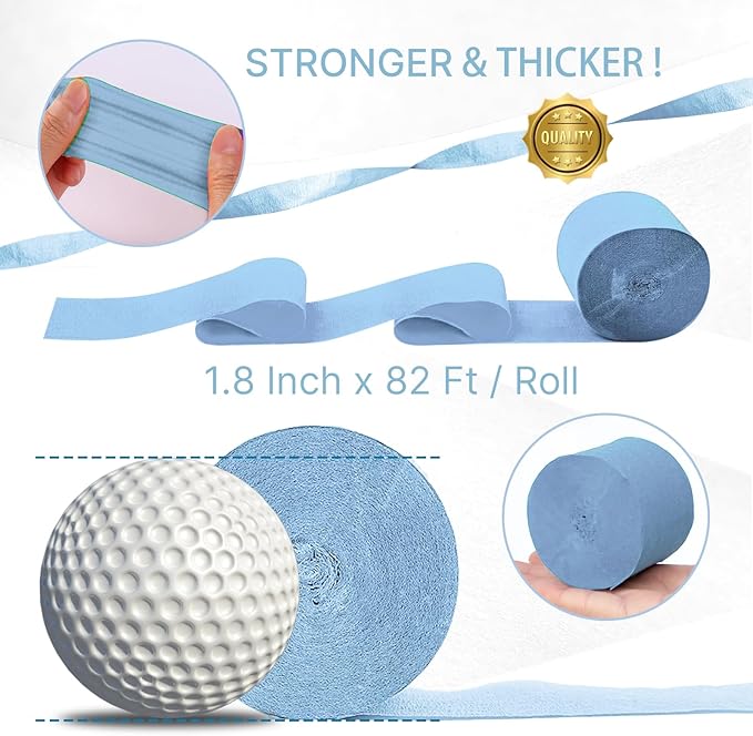 PartyWoo Light Blue Crepe Paper Streamers 4pcs 328ft Pack of Slate Blue Beige White Green Crepe Paper Streamers for Birthday Gender Reveal Baby Shower Mermaid Under The Sea Party Decorations