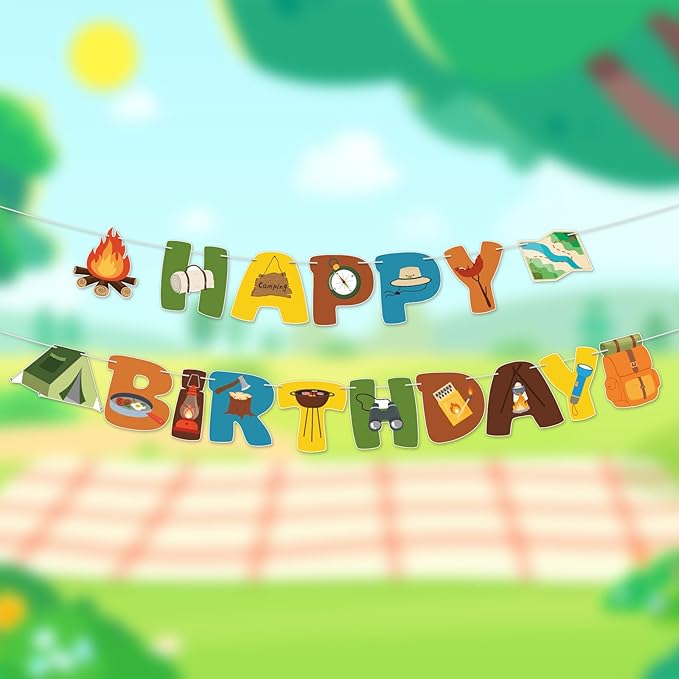 Camping Party Decorations Happy Birthday Banner Camping Party Banner Garland for Birthday Party Decorations Camping Party Supplies