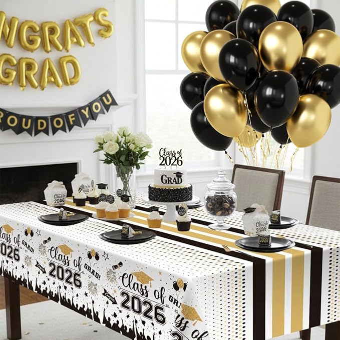 Black and Gold Party Balloons, Black Gold Latex Balloons 50pcs 12 Inch Metallic Gold and Black Balloon for Graduation Birthday Weddings New Year Anniversary Retirement Party Decorations