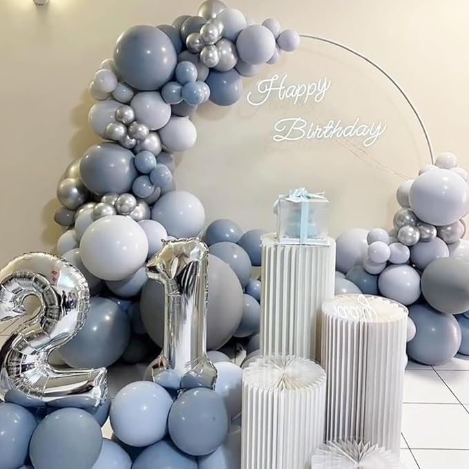 105pcs Dusty Blue Balloons 12inch Party Latex Balloons for Boys Girls Birthday Baby Shower Gender Reveal Wedding Sunflower Party Decorations