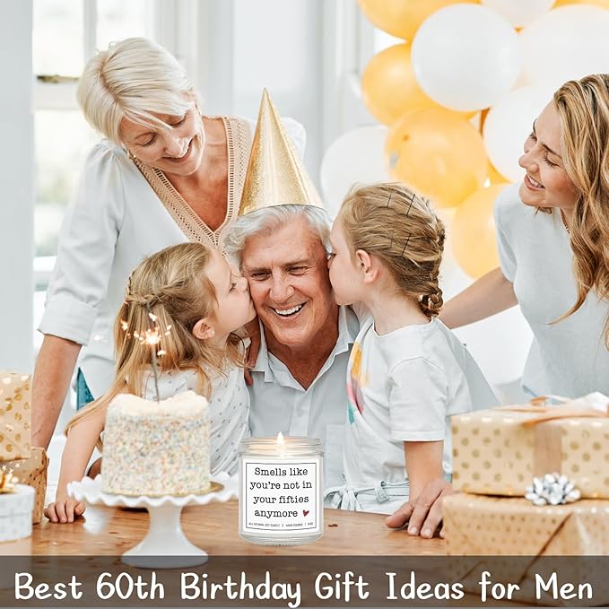 60th Birthday Gifts for Women Men, 60th Birthday Decorations Gifts for Women Men, 60 Year Old Birthdays, Lavender Scented Candle, 7oz