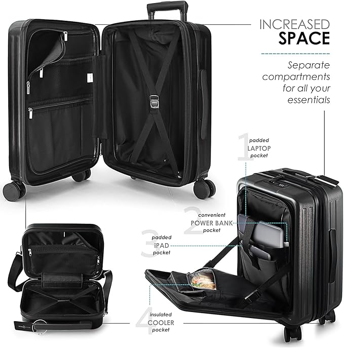 TRAVELARIM Hard Shell Luggage Sets with Spinner Wheels 4 Piece, Expandable Large Suitcases with TSA Lock, Travel Large Suitcase Set, Black Luggage Set