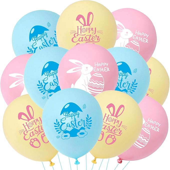 Easter Party Decorations - Latex Balloons with Bunny & Egg Prints for Easter Themed Party - Arch Decor Supplies, 12Pcs