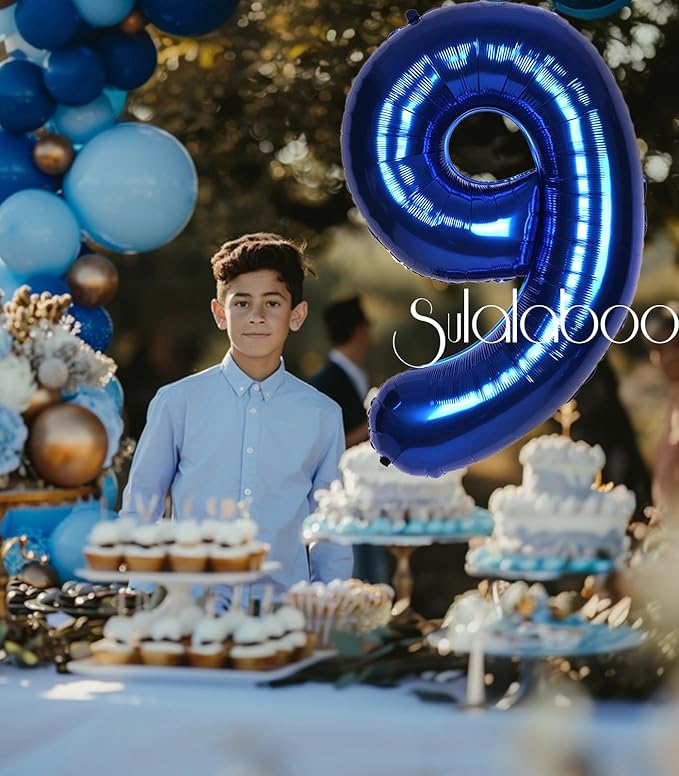 40Inch Navy Blue 9 Balloon Number Large Helium Royal Blue Number Balloons 0-9 Giant Digital 9th Foil Mylar Big Party Balloon for Boy Birthday Party Anniversary Graduation Decorations