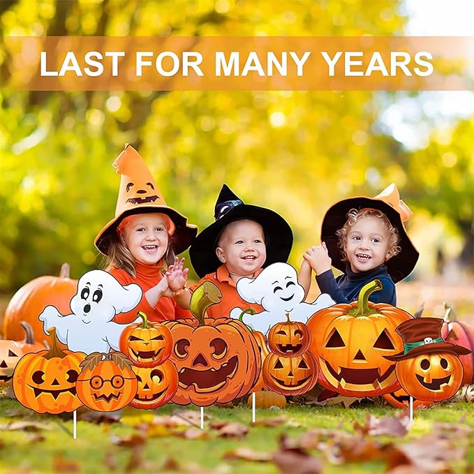 Large Halloween Decorations Outdoor Yard Signs, 2pcs Halloween Ghost Pumpkin Decor Yard Stakes Prop for Lawn Decorations Outdoor Garden Home Party Decor