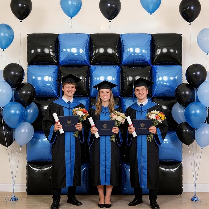 Black Blue Square Foil Balloon Wall,25Pcs Double Sided Foil Balloons Backdrop Helium Polyester Tunnel Arch Garland Kit for Birthday Bridal Anniversary Baby Shower Party Decorations
