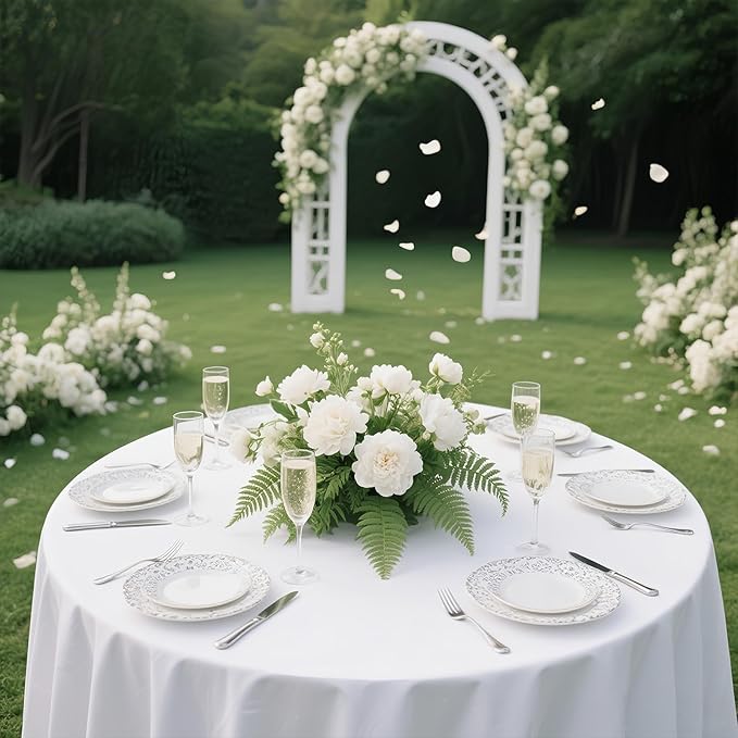 WIGENIUS 6 Pack White Table Cloth Round 90 Inch Polyester Tablecloths, Wrinkle Resisitant Tablecloth for Wedding Buffet Parties and Dining (White, 90 inches Round)