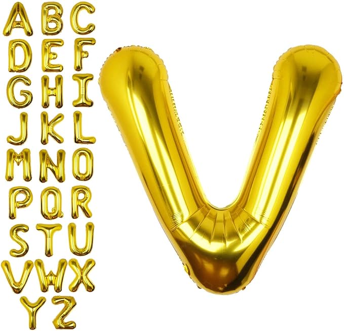 40Inch Gold Letter V Balloon Foil Helium Letter Balloons A-Z Giant Large Mylar Big Party Balloon for Birthday Party Decorations
