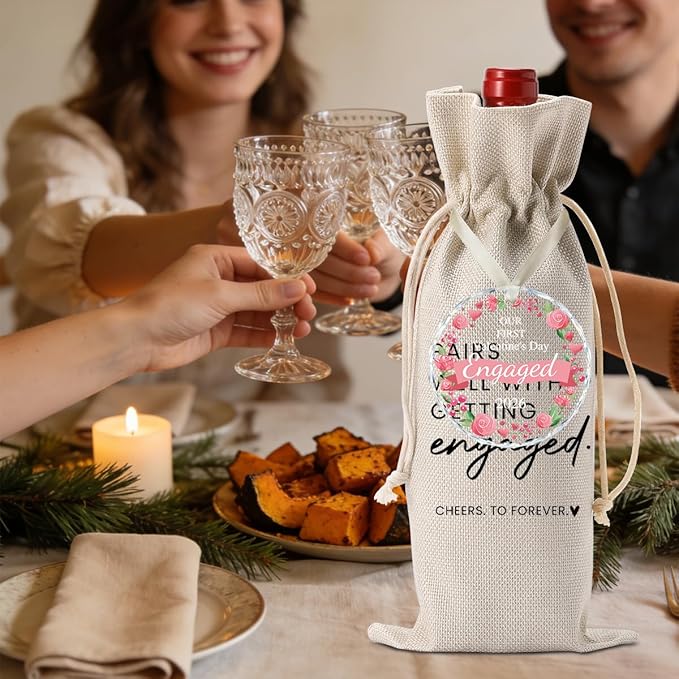 Valentine's Day Engaged Gift Engagement Gifts for Couples Her Engagement Party Decorations Gifts for Women Couple Wine Bag Our First Valentine's Day Engaged Ornament 2026